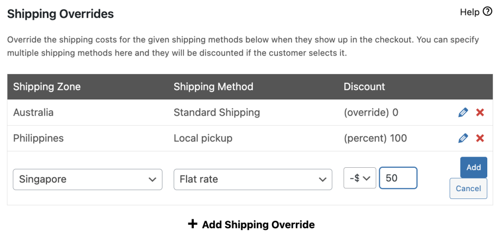 Create multiple shipping overrides